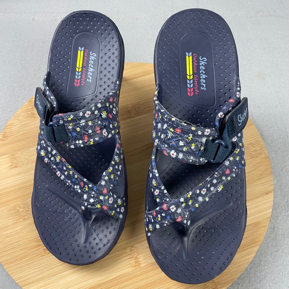 Skechers Women's Floral Thong Sandals Flip Flops‎ Size 8 Outdoor Lifestyle Navy